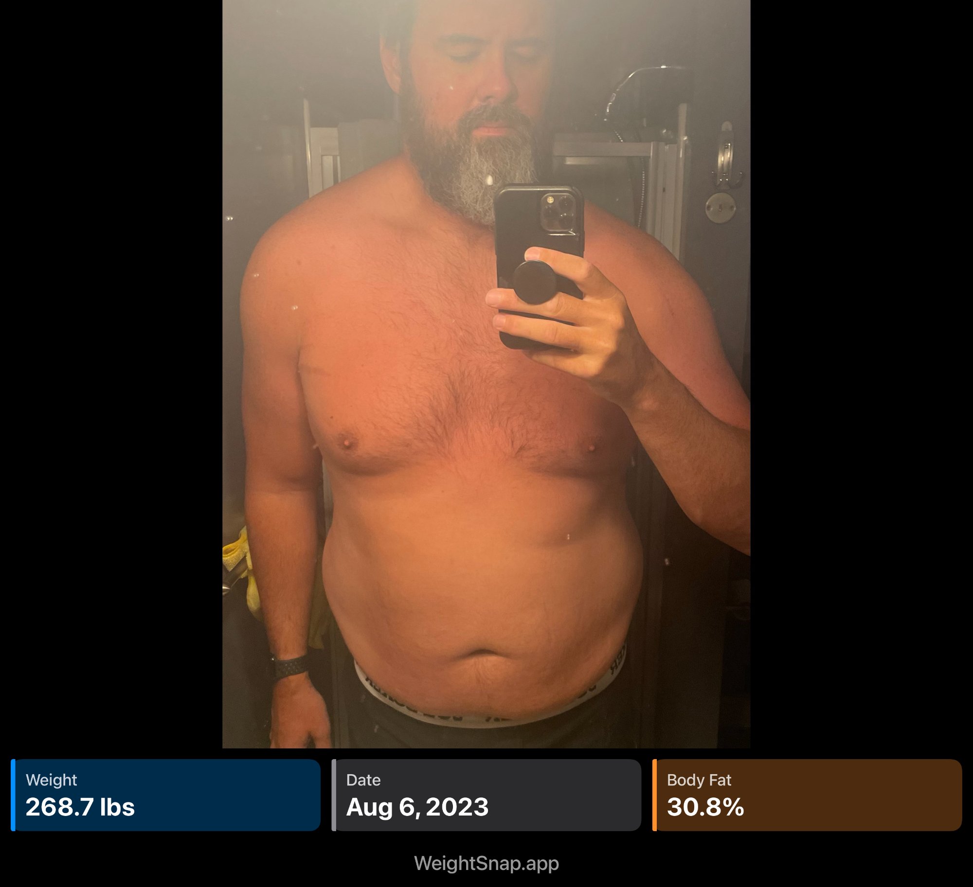 Progress photo August 2023 - 268.7lbs