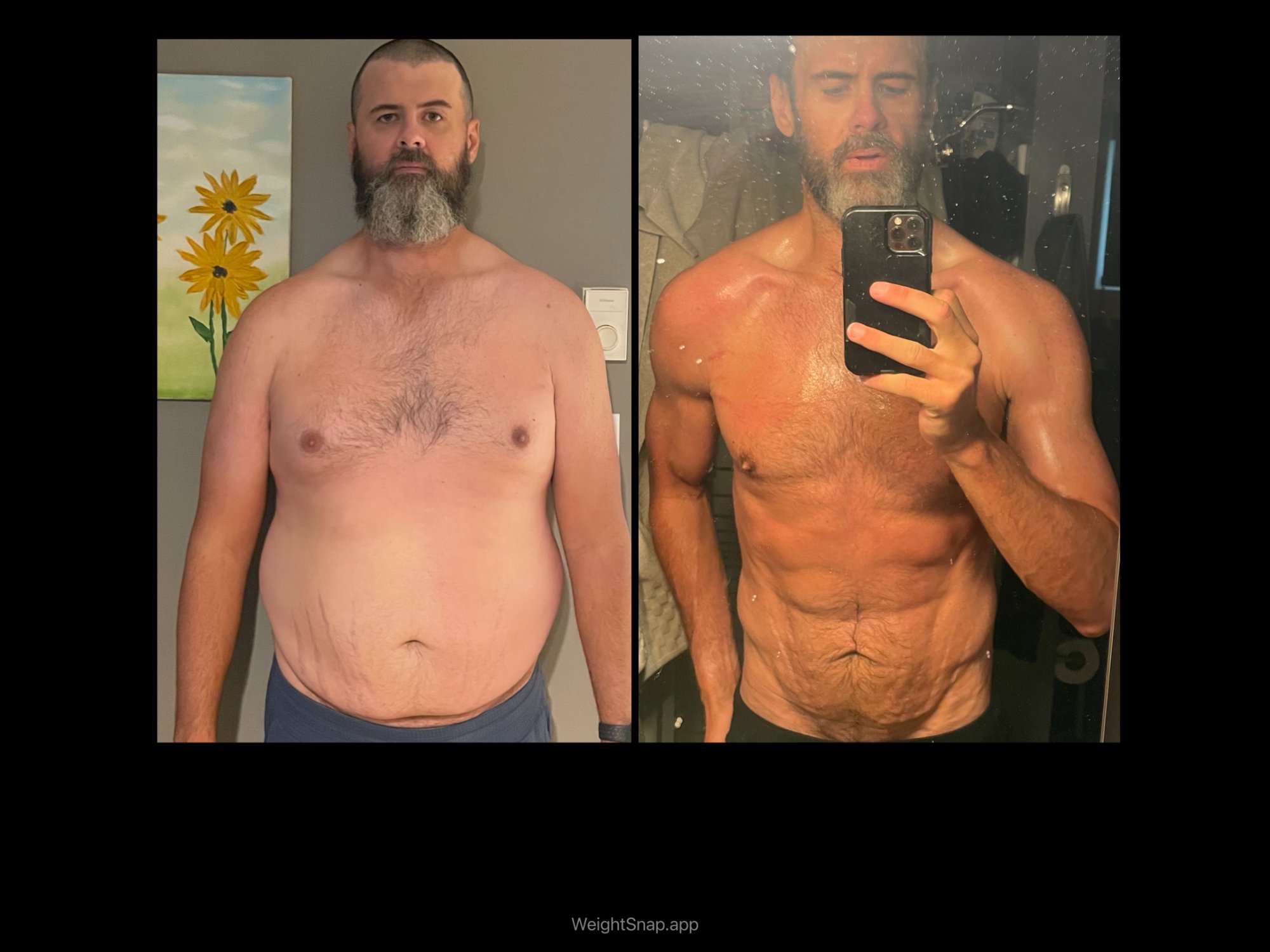 100lb weight loss transformation - before at 290lbs and after at 190lbs